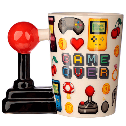 Caneca 3D Gaming Pixel Game Over com Asa Joystick 11cm 3