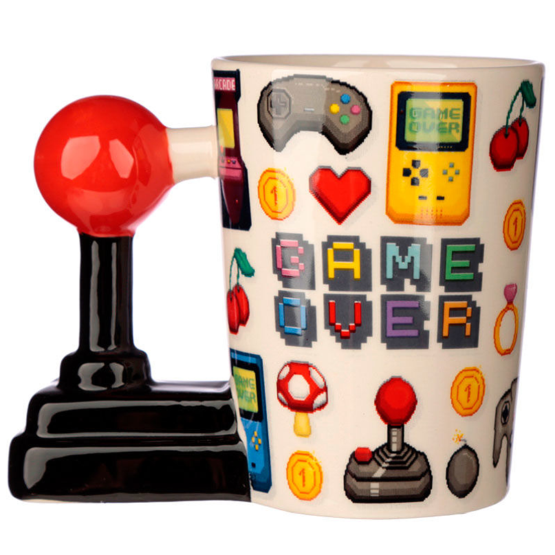 Caneca 3D Gaming Pixel Game Over com Asa Joystick 11cm 3