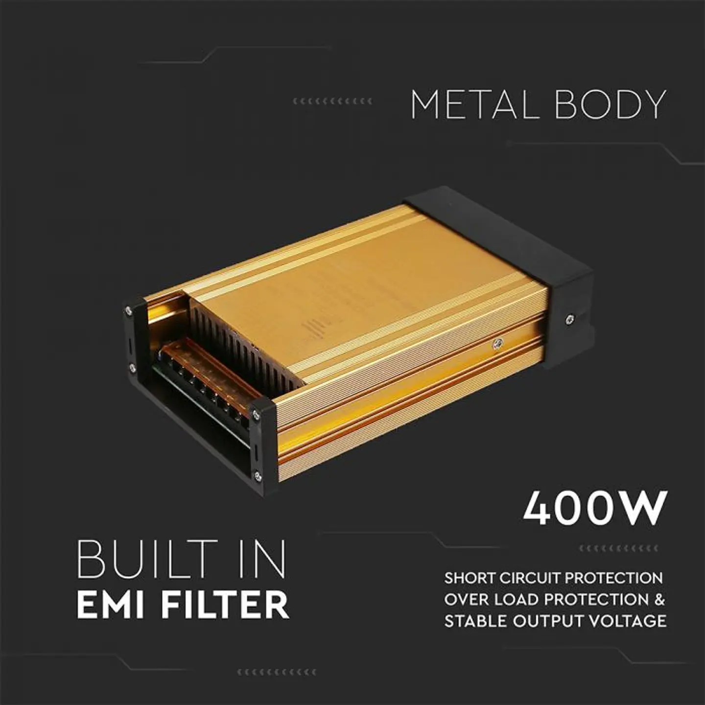 Fonte de Alimentação Metálica para Fita LED 400W 12V 33A (IP45) - V-TAC 3