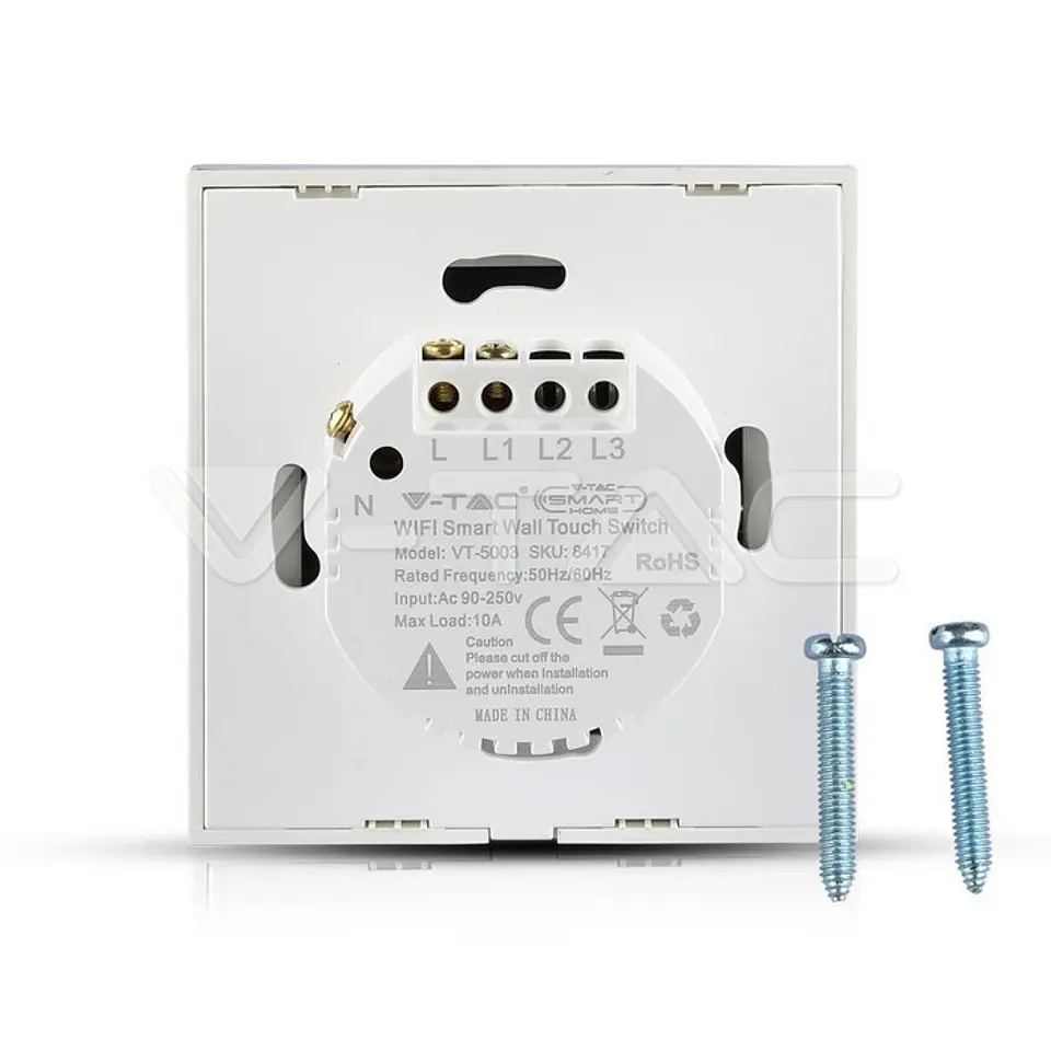 Interruptor de Parede Tátil Wi-Fi (3 Botões / Padrão UK) - V-TAC Branco 2