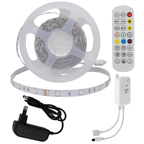Kit Fita LED RGB 5m + Adaptador + Bluetooth/Música + Comando (30 LEDs/m) - Optonica