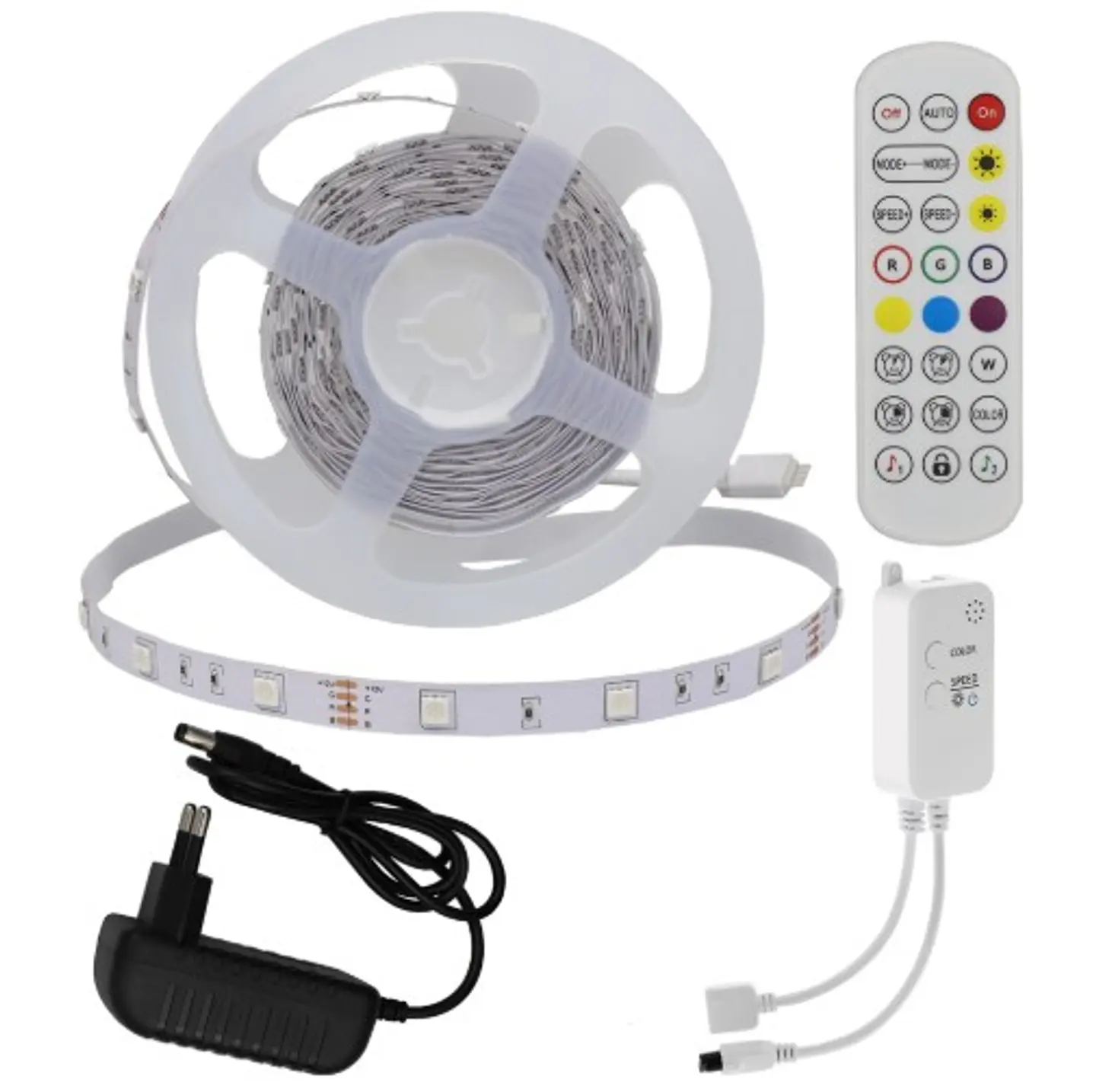 Kit Fita LED RGB 5m + Adaptador + Bluetooth/Música + Comando (30 LEDs/m) - Optonica 1