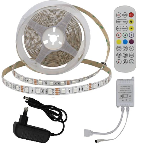 Kit Fita LED RGB 5m + Adaptador + Controlador IR + Comando (60 LEDs/m) - Optonica