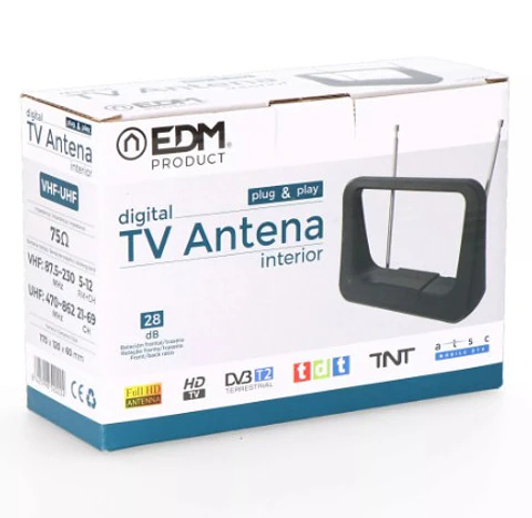 Antena de TV Interior UHF/VHF/FM 28dB - EDM Preto