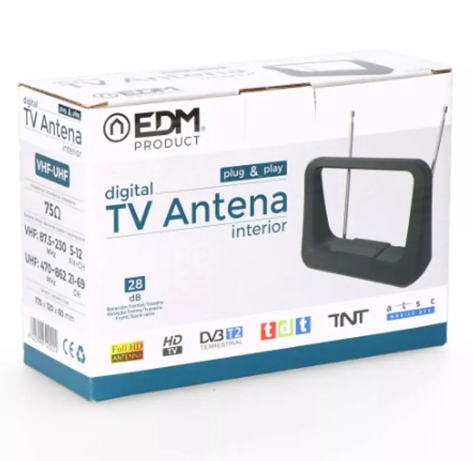 Antena de TV Interior UHF/VHF/FM 28dB - EDM Preto 2
