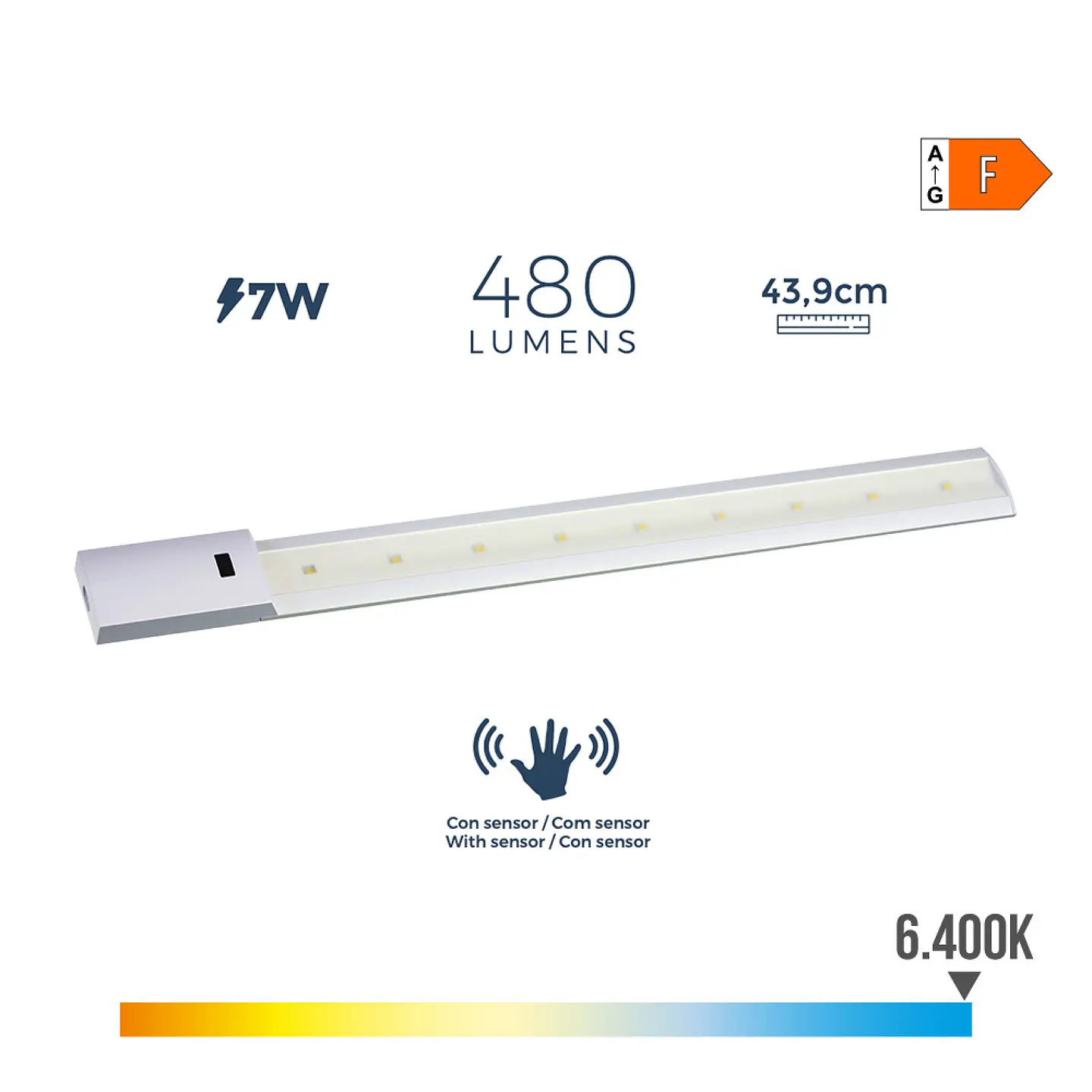 Régua LED Eletrónica 7W com Sensor IR (480lm / 6500K) - EDM 1