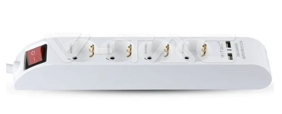 Extensão Elétrica de 4 Tomadas com Interruptor e 2 Portas USB (1.4m / 3680W) - V-TAC Branco 1