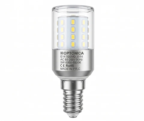 Lâmpada LED Cilíndrica E14 5W (50SMD) 6000K Luz Fria - OPTONICA