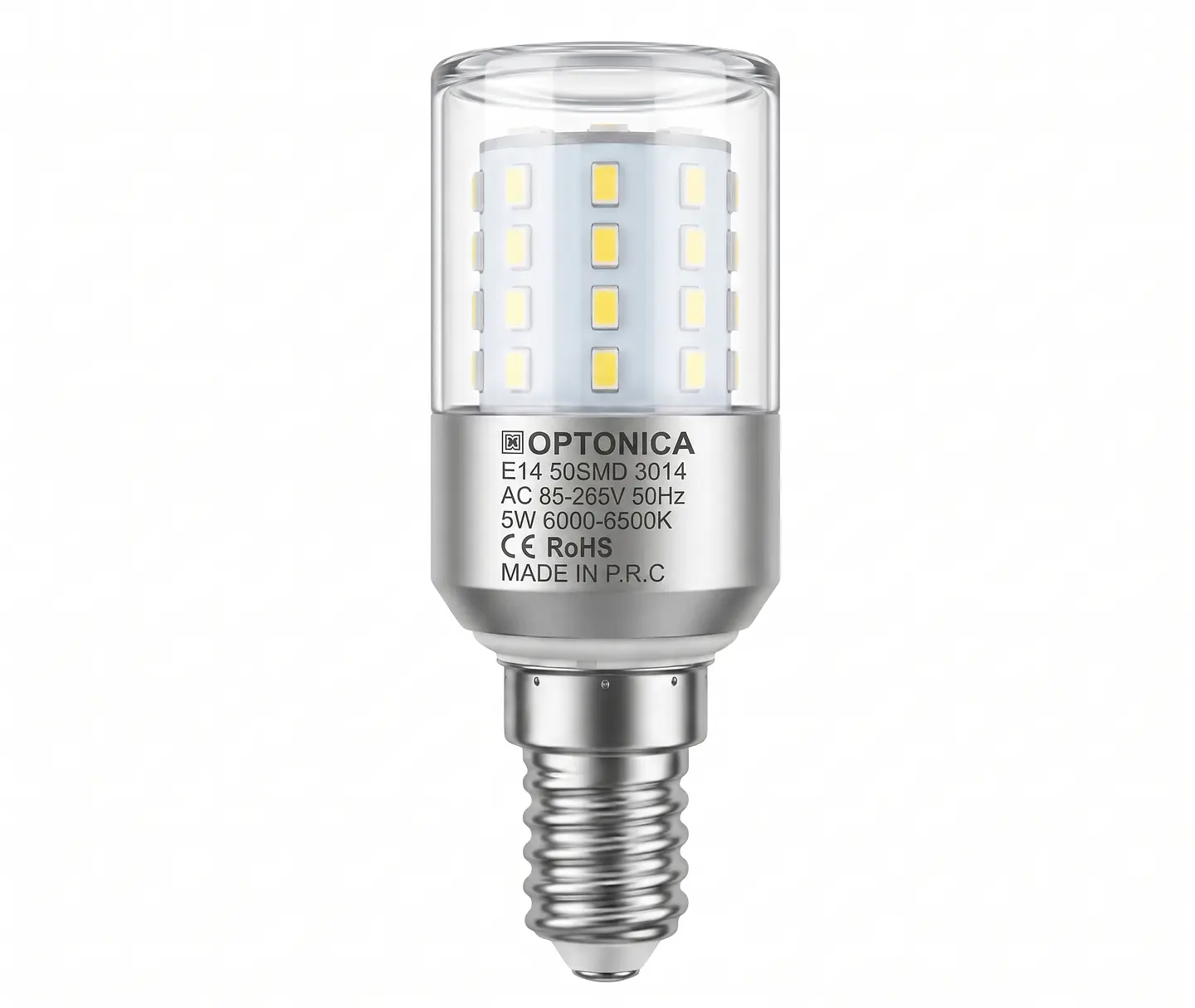 Lâmpada LED Cilíndrica E14 5W (50SMD) 6000K Luz Fria - OPTONICA 1