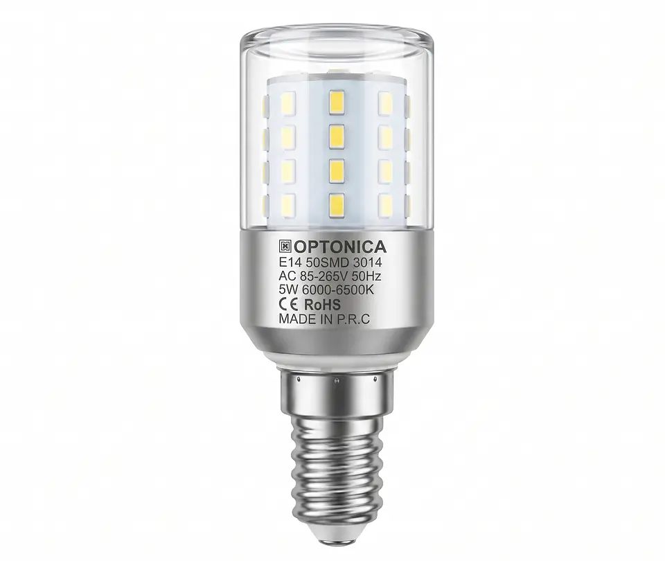 Lâmpada LED Cilíndrica E14 5W (50SMD) 6000K Luz Fria - OPTONICA 1