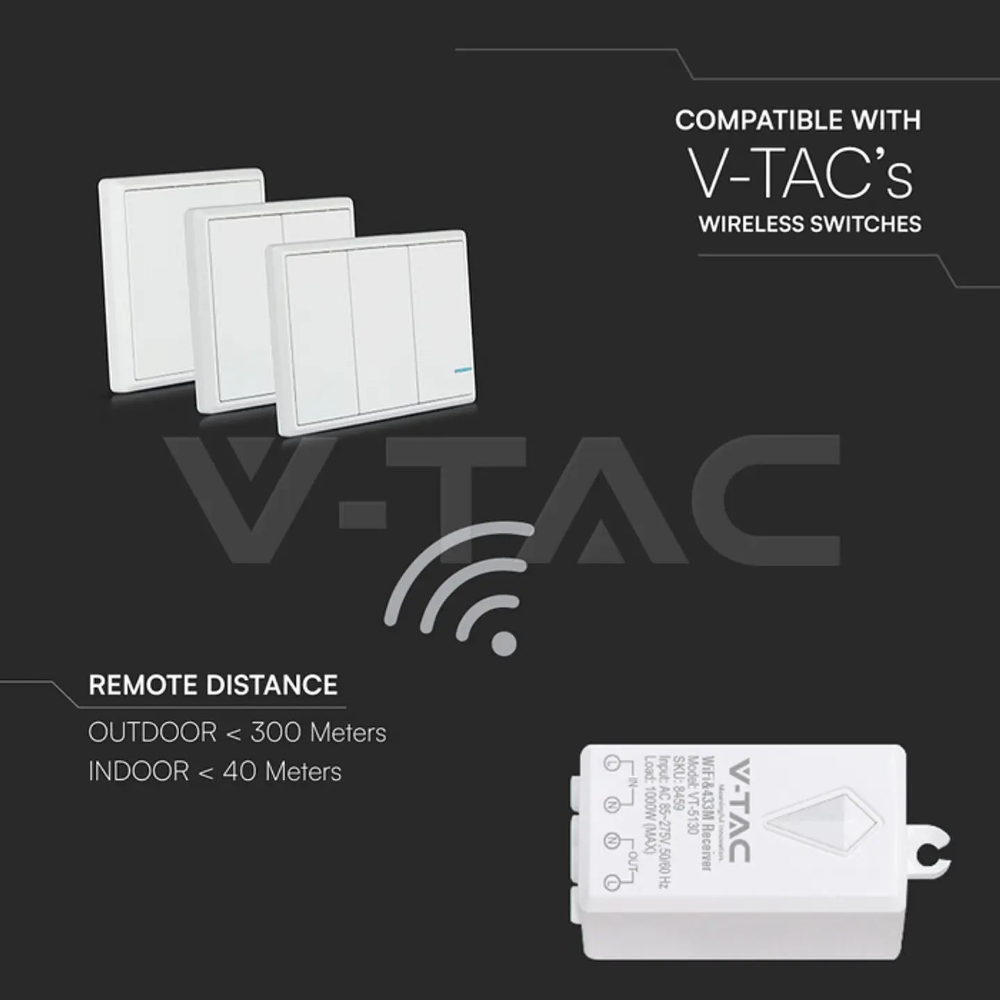 Recetor Inteligente Wi-Fi e RF 433MHz 1000W (Smart Life / Alexa / Google) - V-TAC 3