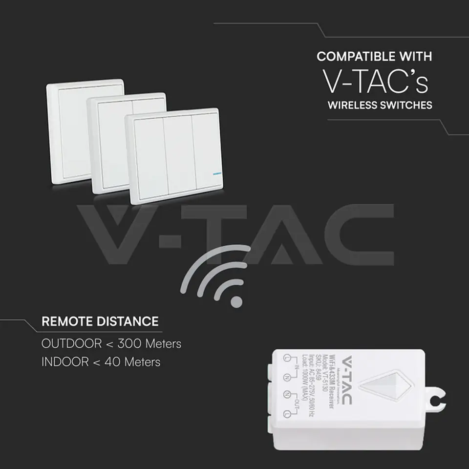Recetor Inteligente Wi-Fi e RF 433MHz 1000W (Smart Life / Alexa / Google) - V-TAC 3