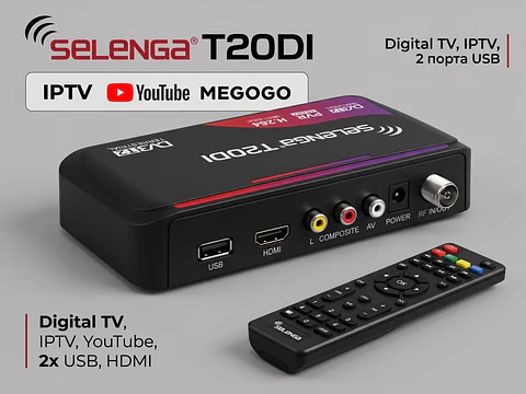 Recetor de TV Digital Terrestre e Cabo (DVB-T2/C) USB/HDMI - SELENGA T20DI