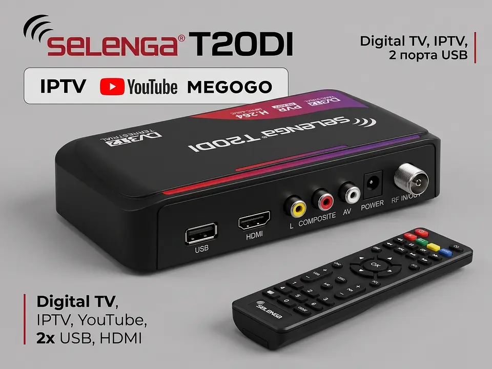 Recetor de TV Digital Terrestre e Cabo (DVB-T2/C) USB/HDMI - SELENGA T20DI 1