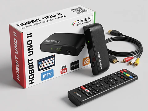 Recetor de TV Digital Terrestre e Cabo (DVB-T2/C) Full HD - DIVISAT Hobbit Uno II