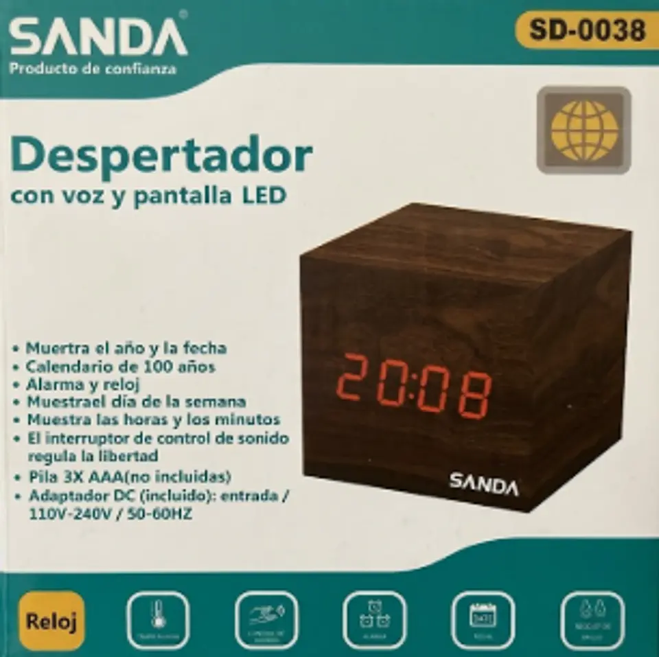 Relógio Despertador Digital LED Efeito Madeira c/ Controlo de Voz - SANDA 1