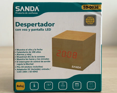 Relógio Despertador Digital LED Efeito Madeira Clara c/ Controlo de Voz - SANDA