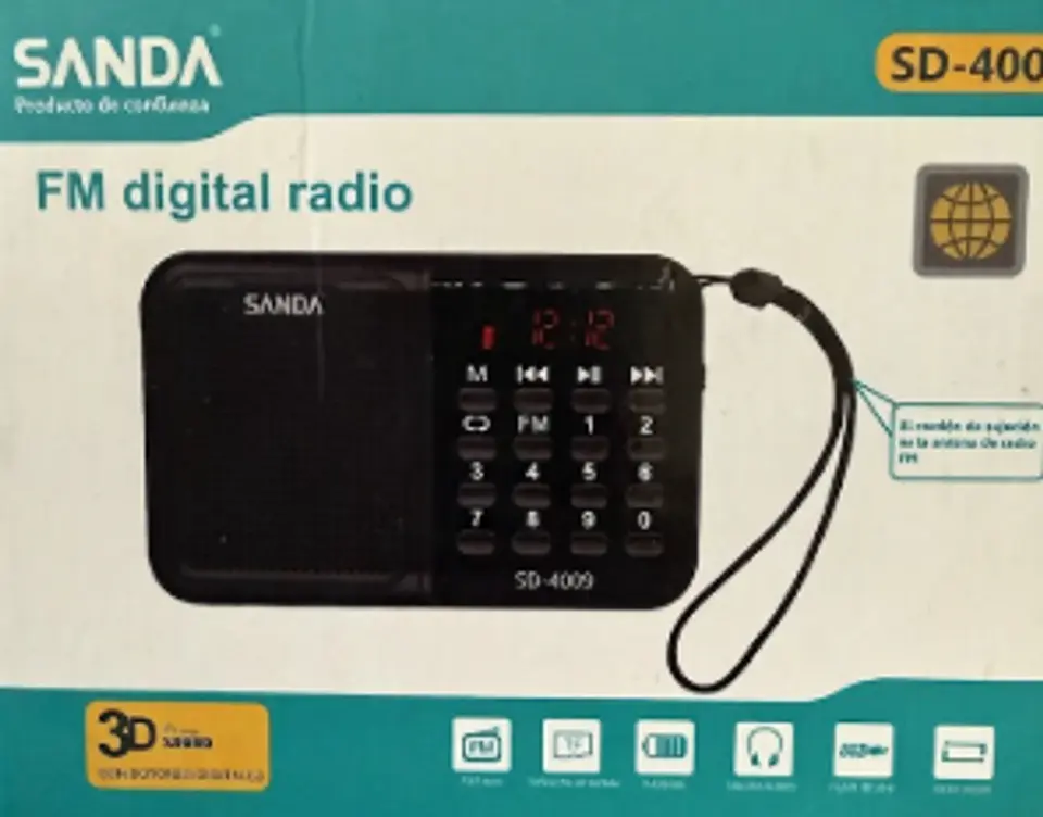 Rádio Digital Portátil FM c/ USB, Cartão TF e Teclado Numérico - SANDA SD-4009 1