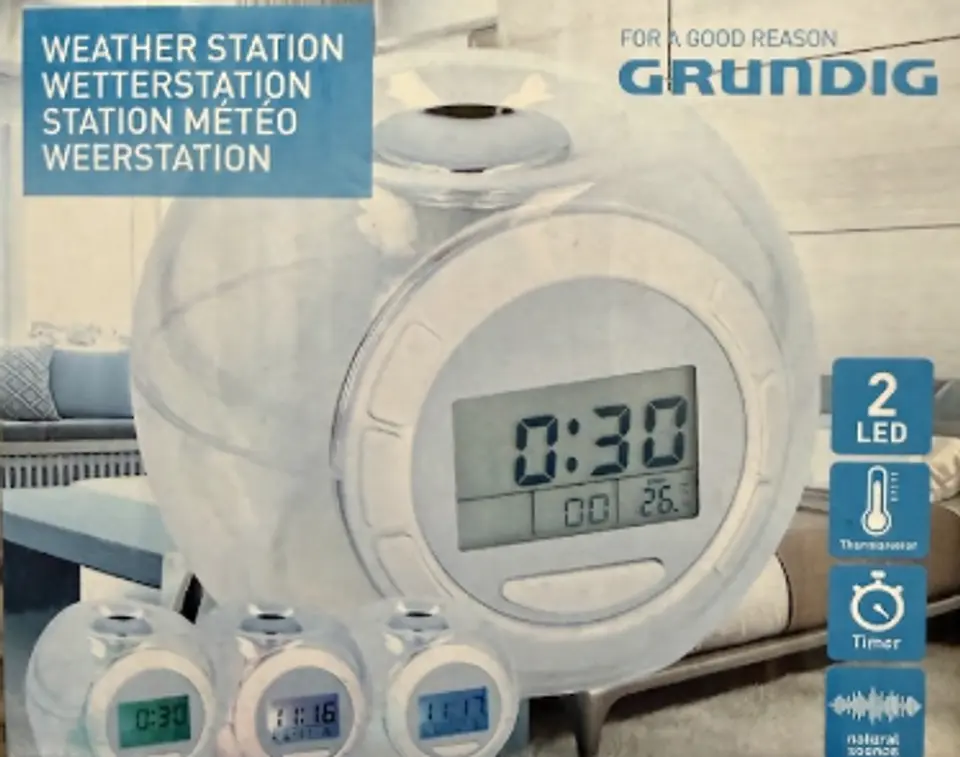 Estação Meteorológica de Mesa GRUNDIG c/ Sons Naturais e LED a Cores 1