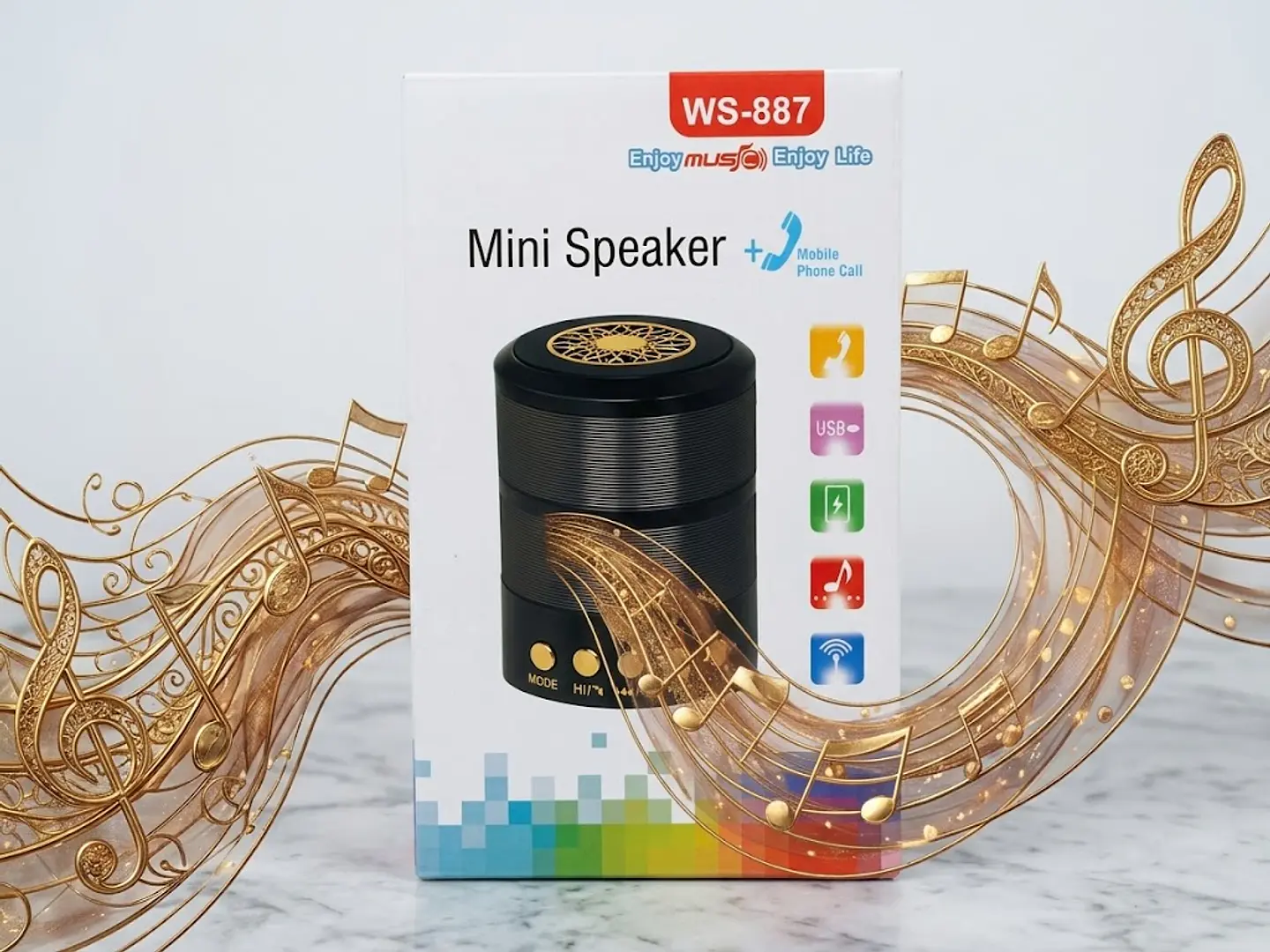 Mini Coluna Bluetooth Portátil WS-887 c/ Mãos-Livres e USB 1