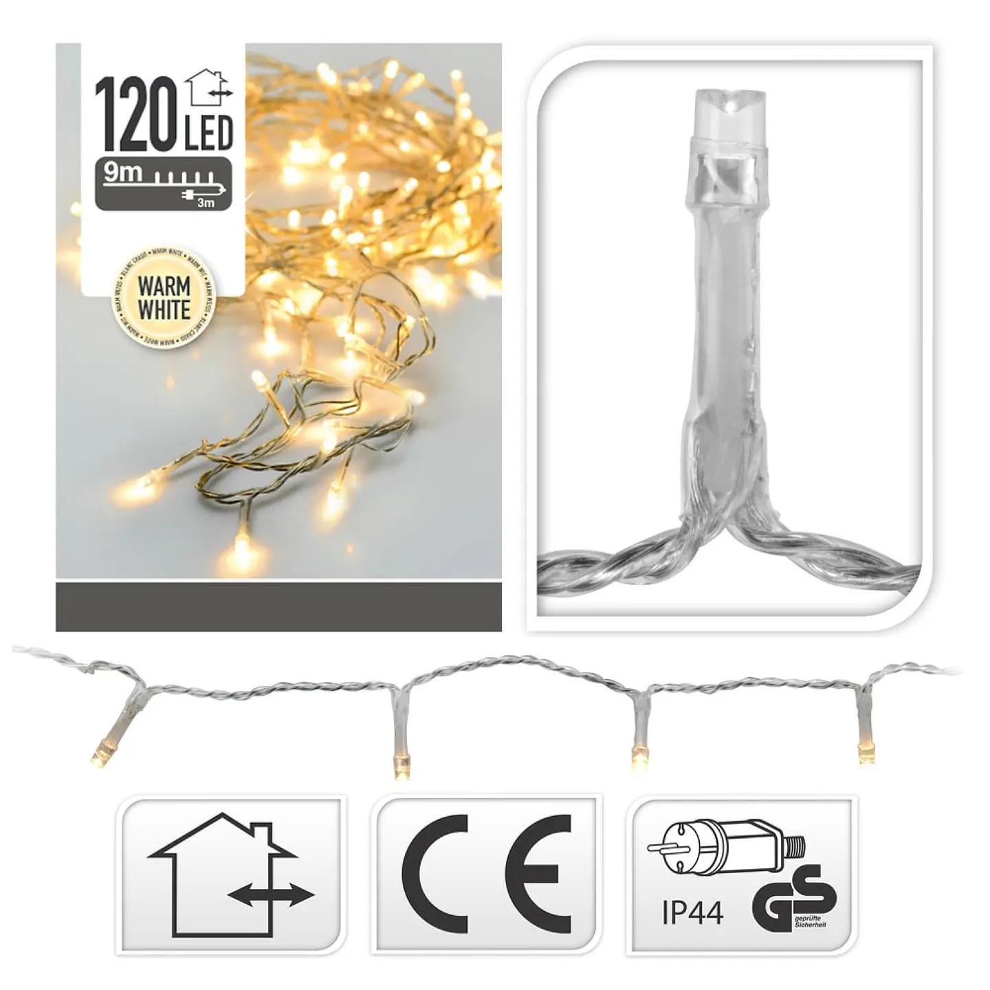 Guirlanda 120 LEDs Branco Quente c/ Cabo Transparente 12m (Exterior IP44) - BASICS 1