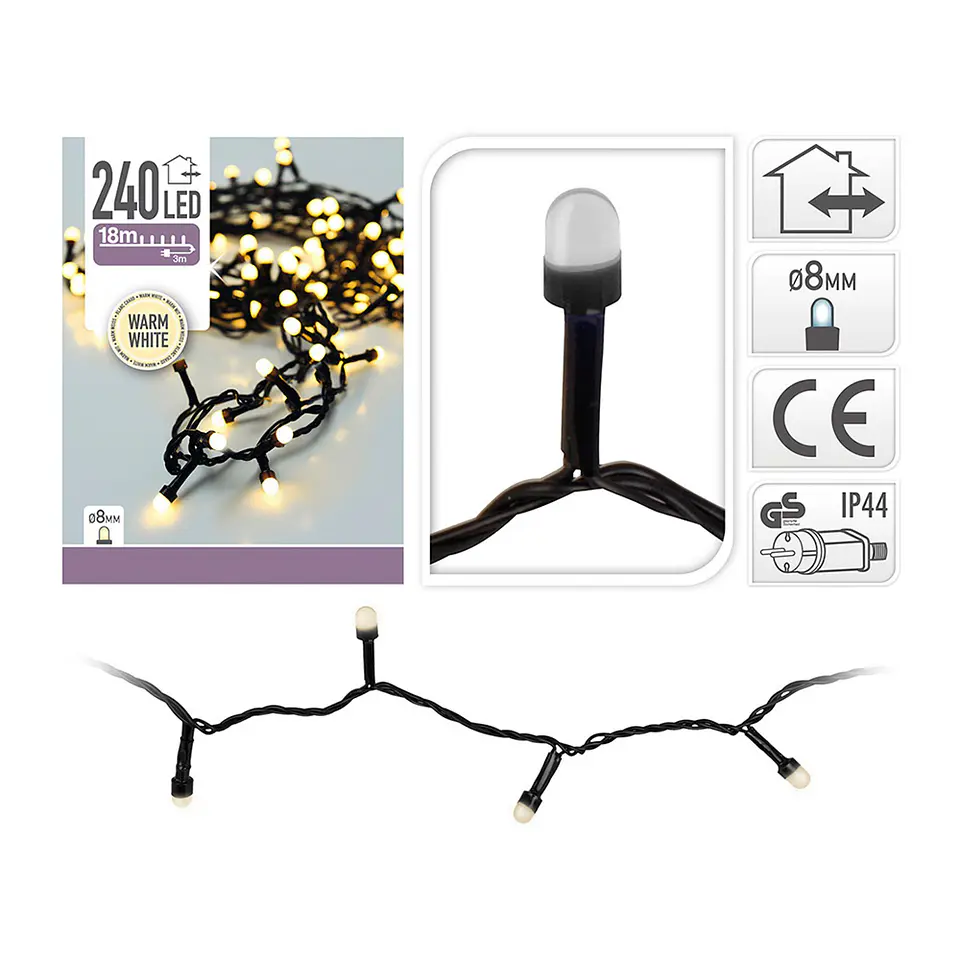 Guirlanda 240 XL LEDs Branco Quente 21m (Exterior IP44 / Cabo Preto) 1