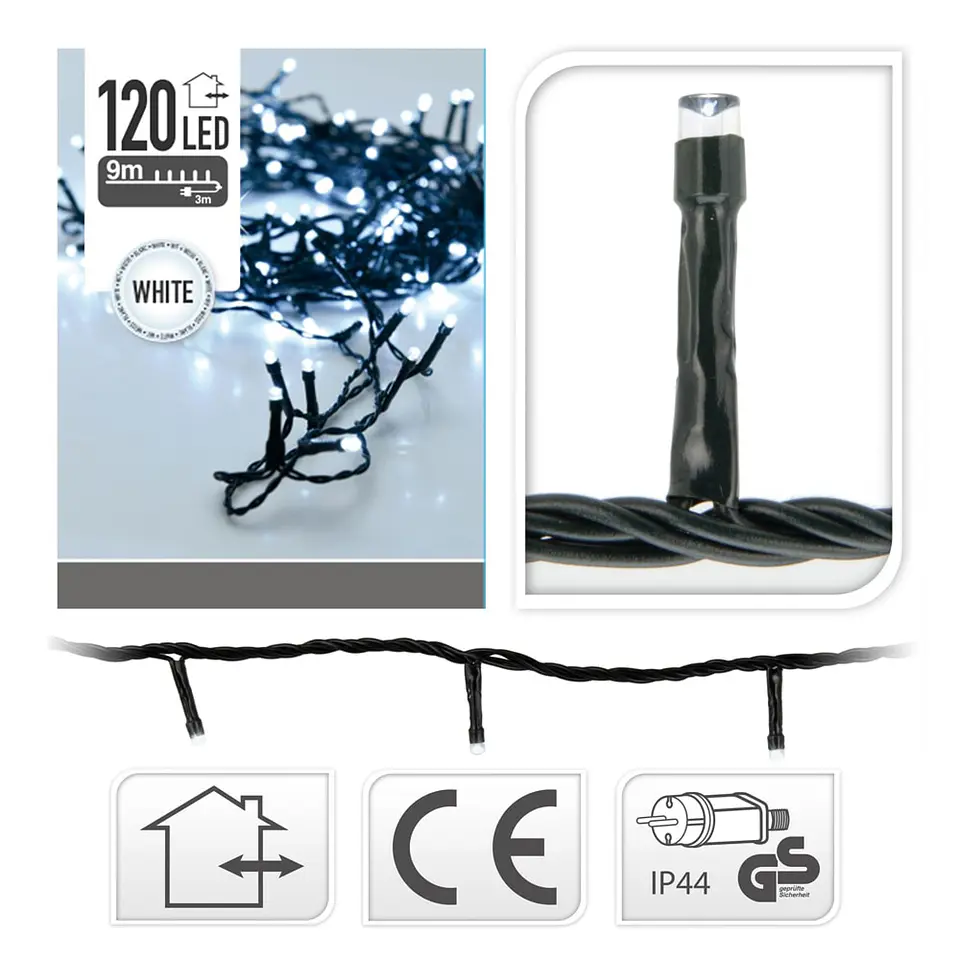 Guirlanda 120 LEDs Branco Frio c/ Cabo Verde 12m (Exterior IP44) - BASICS 1