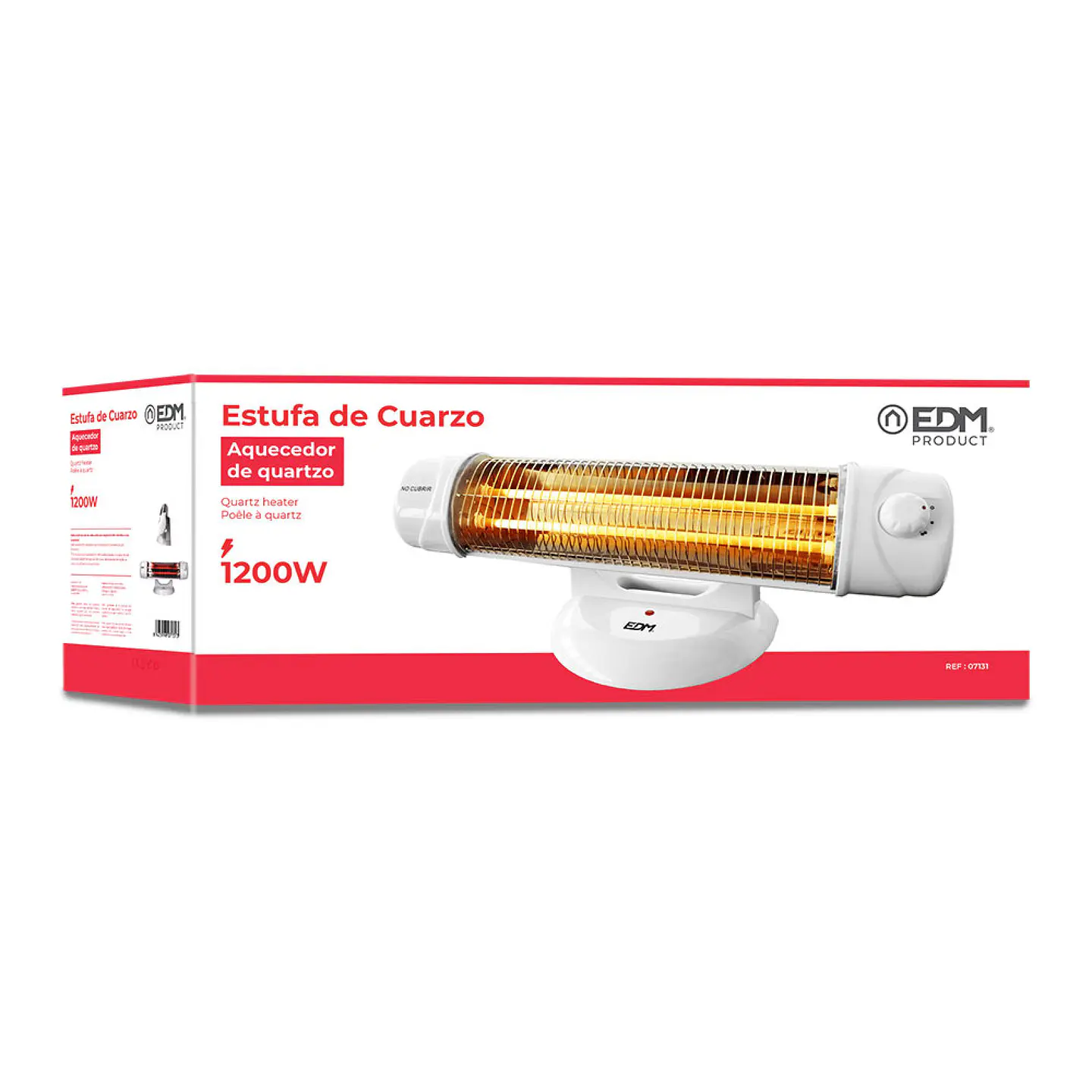 Aquecedor de Quartzo de Chão EDM 1200W (Branco) c/ Base Antiderrapante e Sistema Antitombo 2