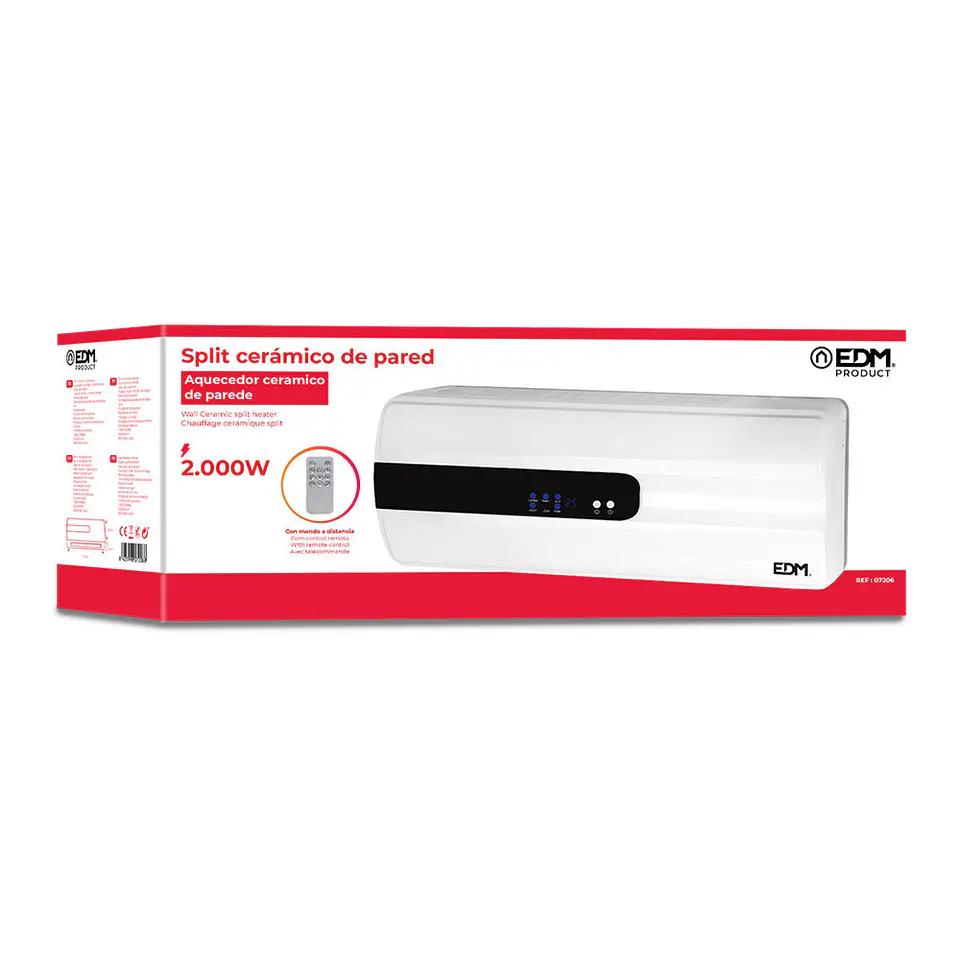 Aquecedor Cerâmico de Parede (Split) EDM 2000W c/ Comando (Branco) 2