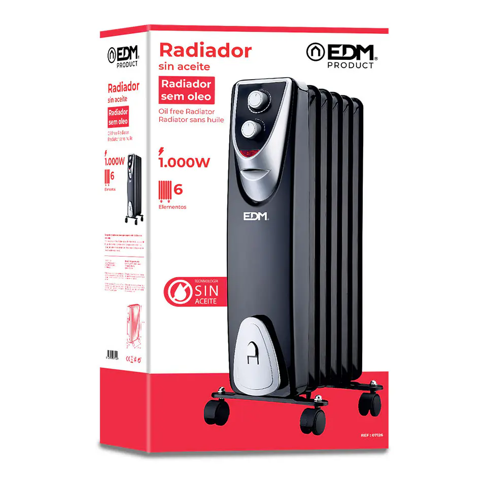 Radiador Sem Óleo EDM 1000W (Black Edition) - 6 Elementos 3