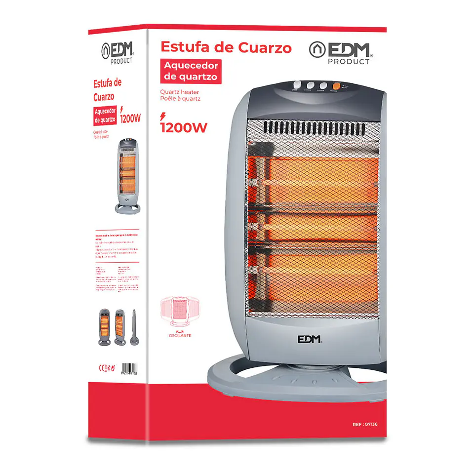Aquecedor de Quartzo Oscilante EDM 1200W - 3 Barras c/ Antitombo 5