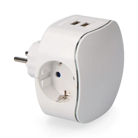 Adaptador Triplo Schuko c/ 2 USB EDM (Branco)