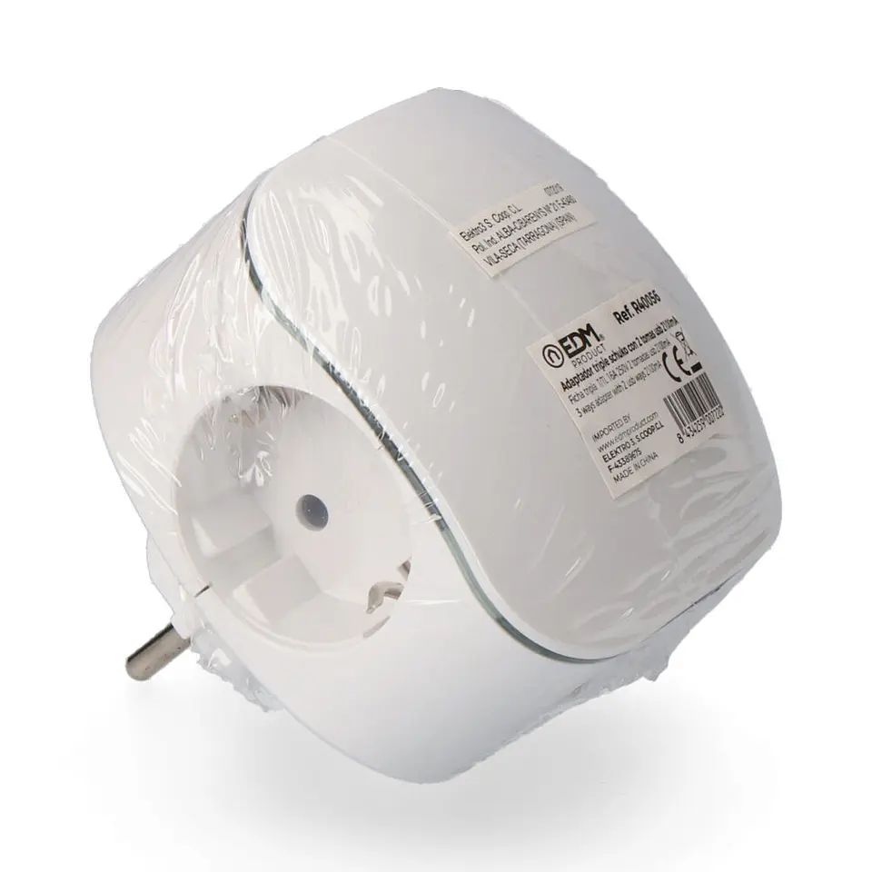 Adaptador Triplo Schuko c/ 2 USB EDM (Branco) 3