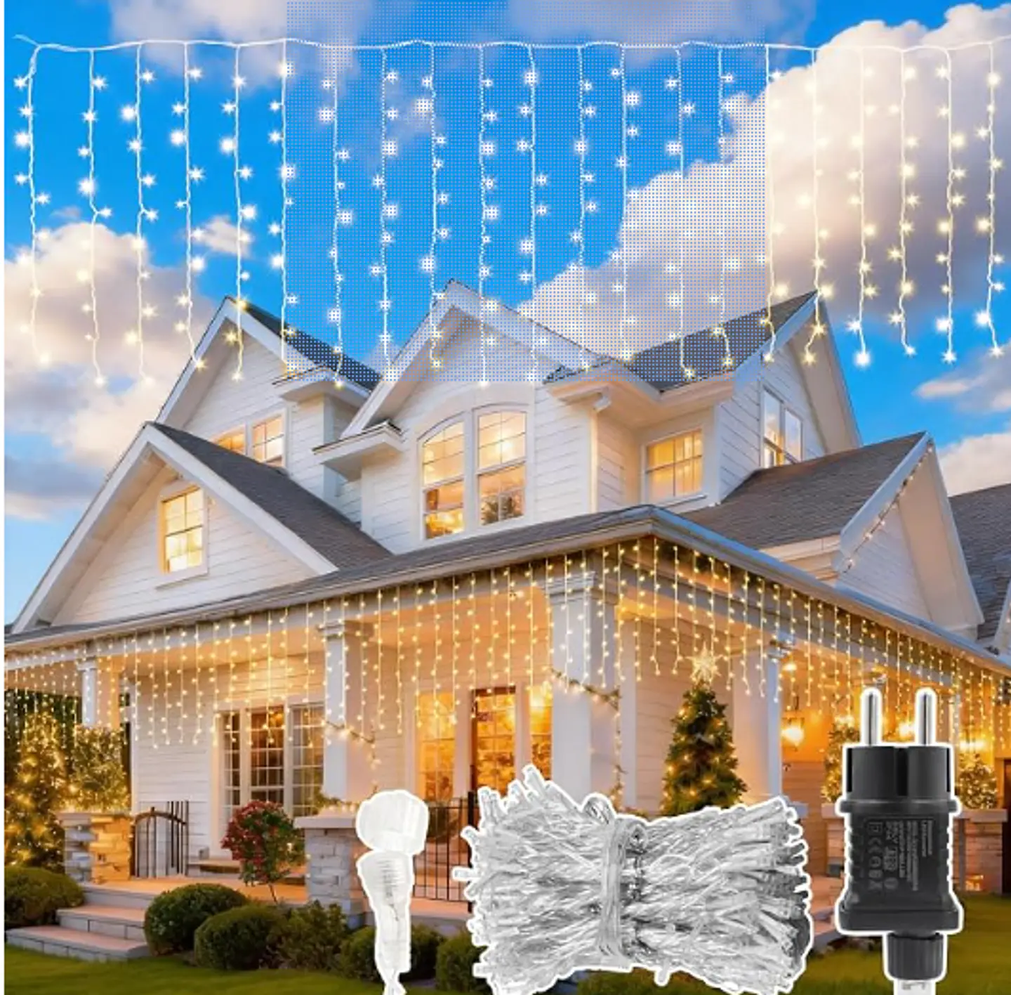 Cortina de Luzes LED domingos 144 LEDs (Branca) Fio Transparente 1