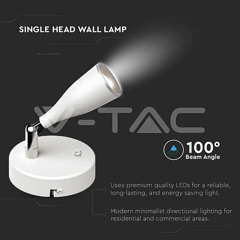 Aplica LED 4.5W V-TAC Branco 3000K com Interruptor - VT-805