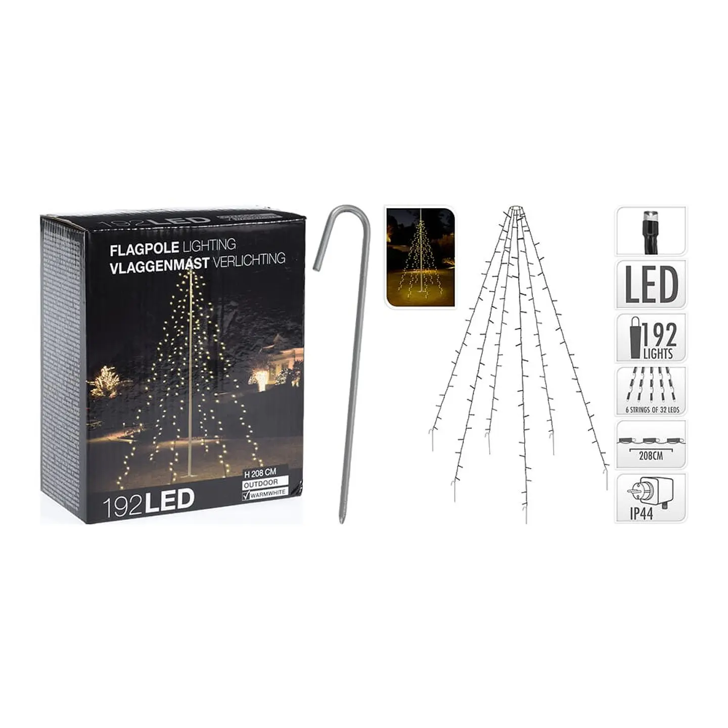 Iluminação de Mastro Flagpole 192 LEDs Branco Quente 2,08m Basics (SKU: 71714) 1