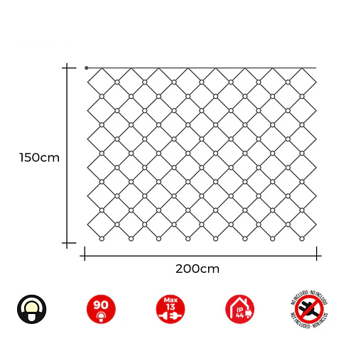 Cortina LED Easy-Connect 2x1,5m 90 LEDs Branco Quente 30V EDM (SKU: 71268)