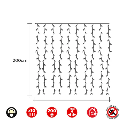 Cortina LED Easy-Connect 2x2m 200 LEDs Branco Quente 30V EDM (SKU: 71263)