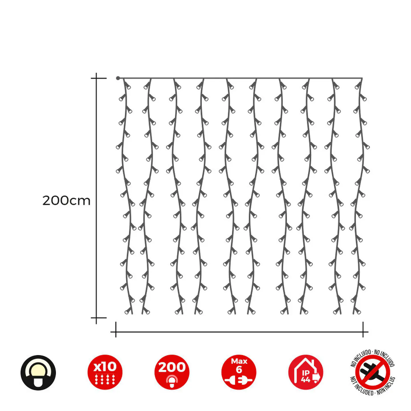 Cortina LED Easy-Connect 2x2m 200 LEDs Branco Quente 30V EDM (SKU: 71263) 2