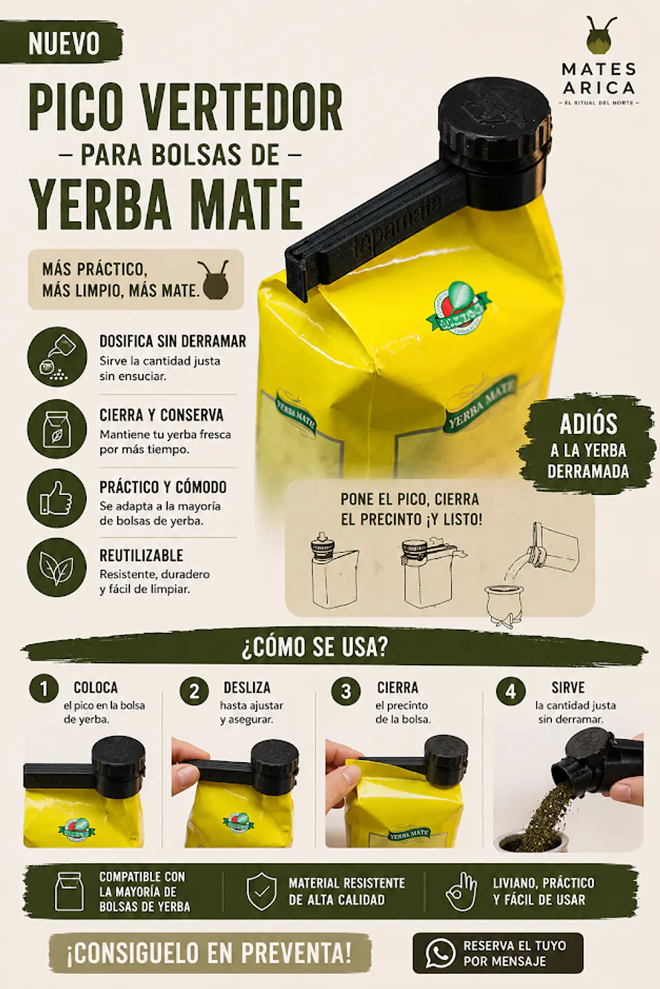 Pico Vertedor Reutilizable para Bolsas de Yerba Mate – Colores Surtidos 2