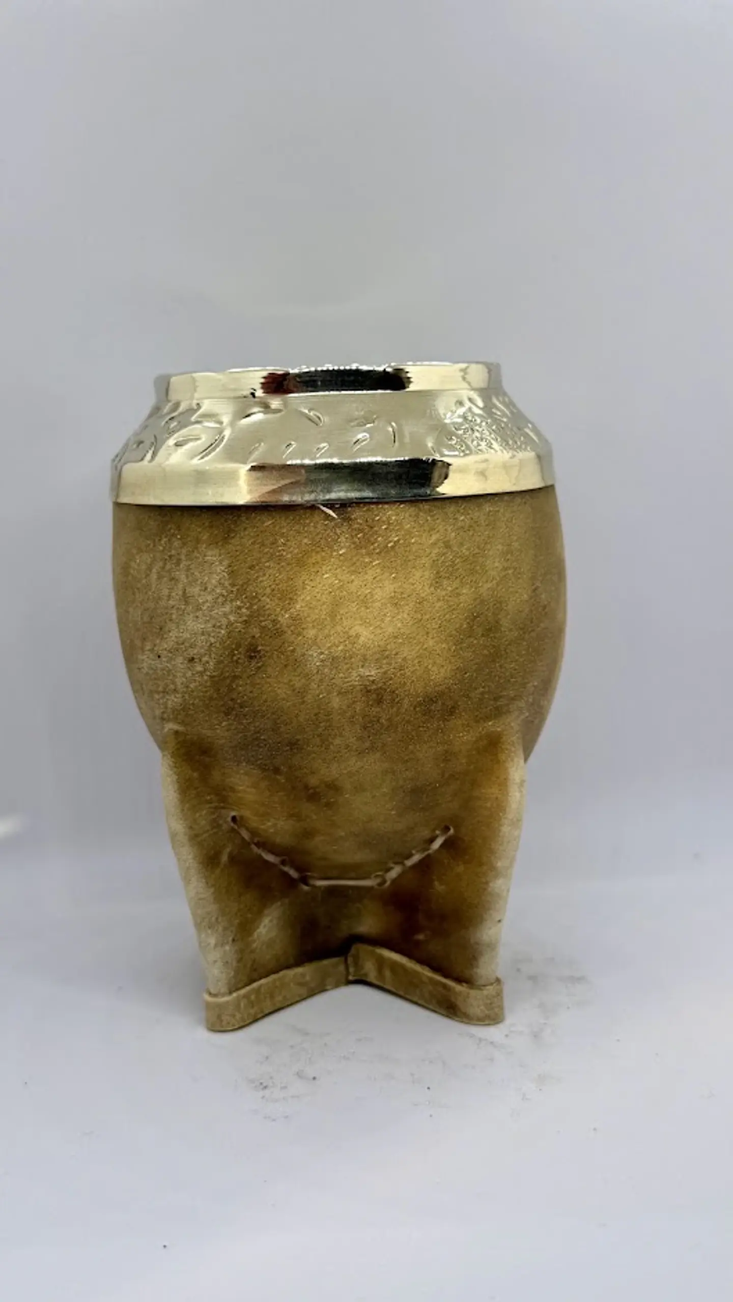 Mate Torpedo de Calabaza con Virola de Alpaca – Cuero Crudo 3
