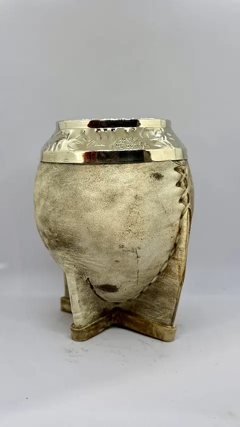 Mate Torpedo de Calabaza con Virola de Alpaca – Cuero Crudo