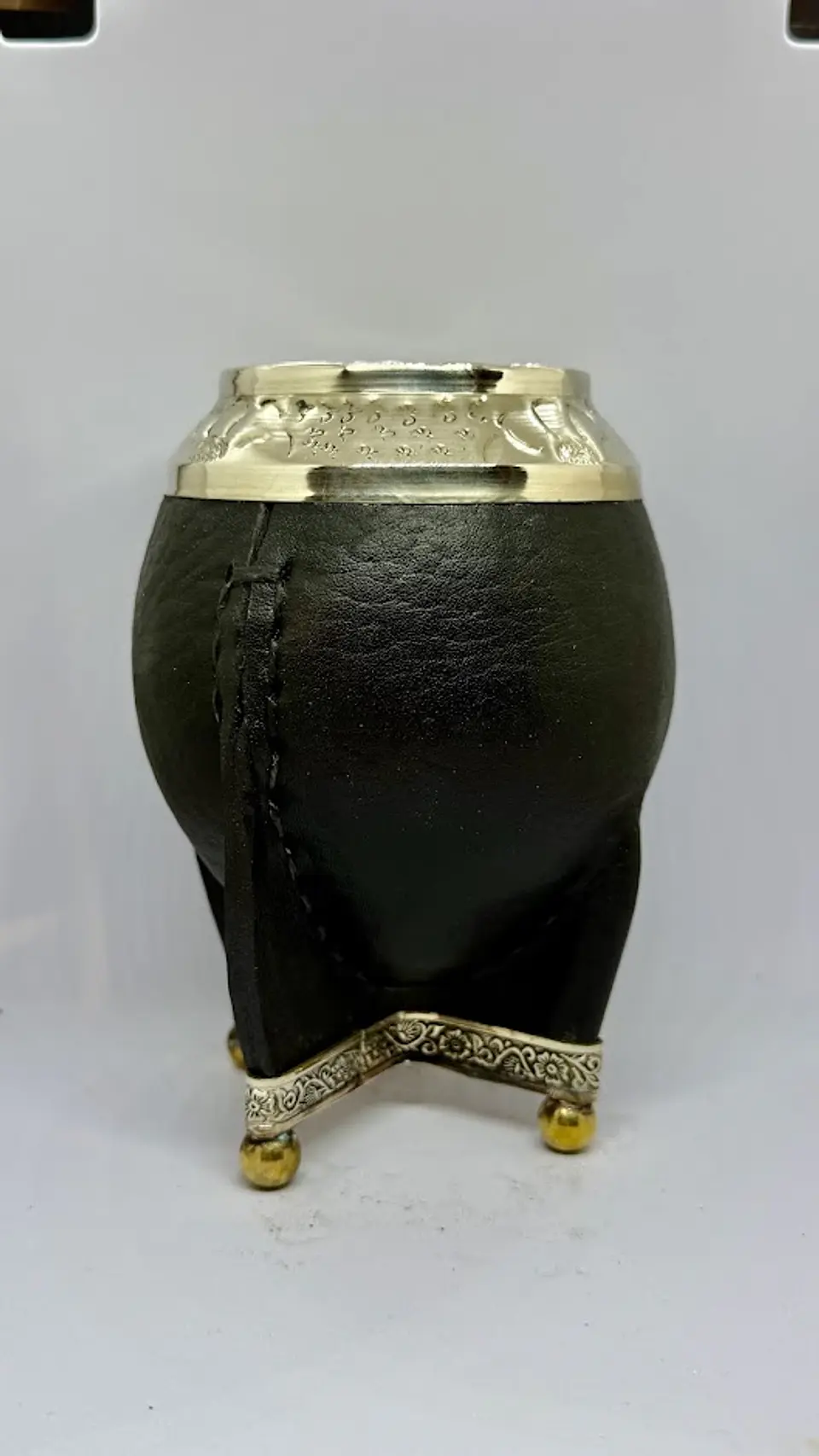 Mate Torpedo Súper Premium de Calabaza – Negro Cuero Liso 1