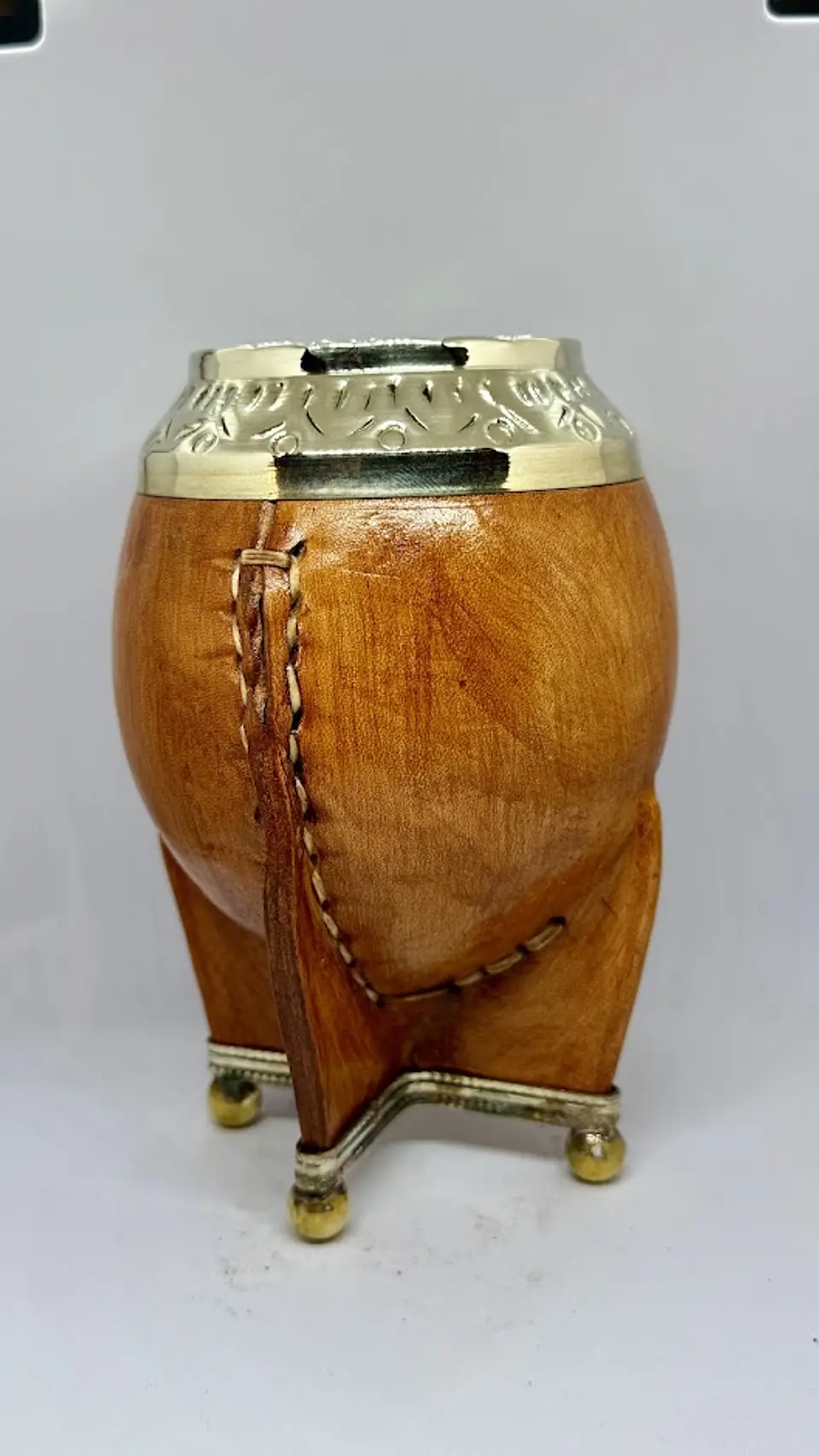 Mate Torpedo Súper Premium de Calabaza – Cuero Liso Color Suela / Caramelo 1