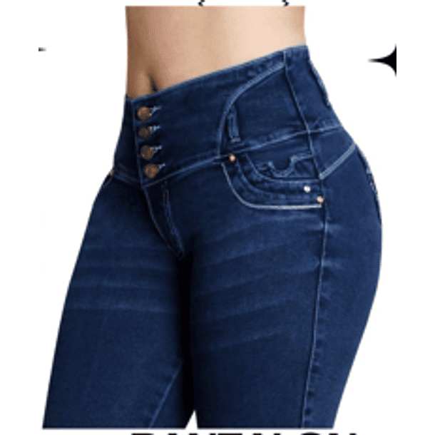 JEANS MUJER MODA COLOMBIANA PANTALON 4 BOTON COLOR AZUL  DENIM STRECH