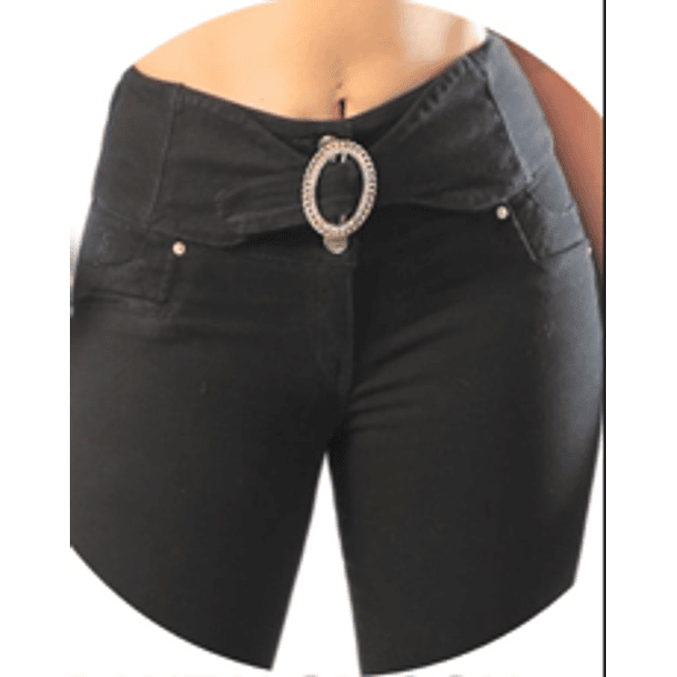 JEANS MUJER MODA COLOMBIANA PANTALON CON HEBILLA COLOR NEGRO DENIM STRECH 4