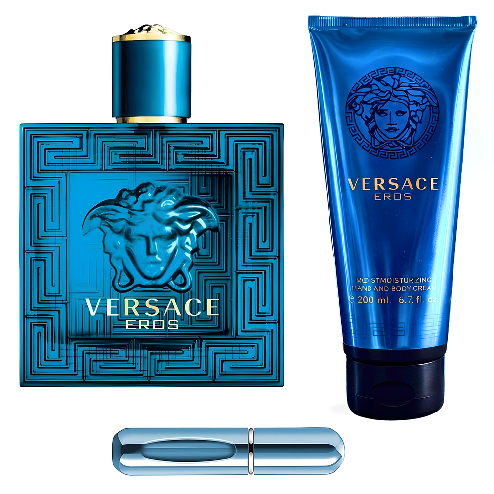 Combo Versace Eros (Perfume 100 ml, Crema Corporal, Perfumero) — 1.1 Premium