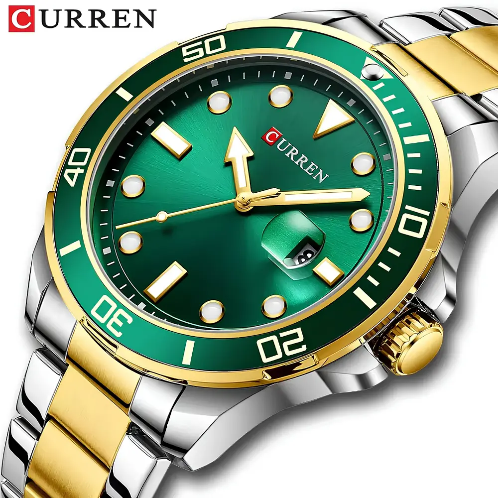 Reloj Curren 8388 Hombre Acero - Plata Dorado Verde