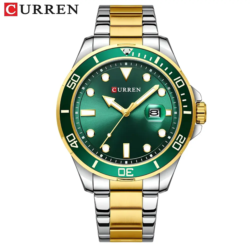 Reloj Curren 8388 Hombre Acero - Plata Dorado Verde