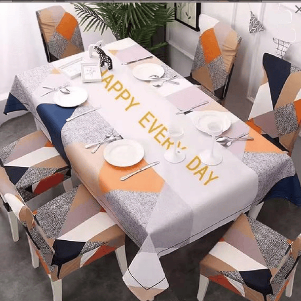 SET de Mantel Anti-manchas con 6 Fundas de Sillas elasticadas con Diseños 3